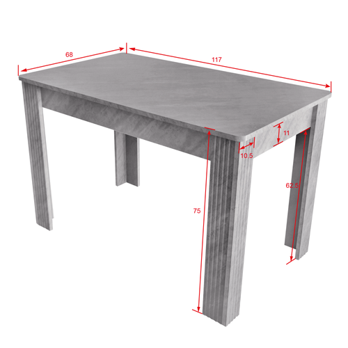 Table à Manger 116 X 65 X 75cm En Gris