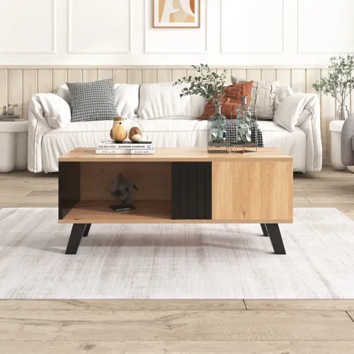 Table Basse 100 X 60 X 45 Cm Avec 3 Espaces De Rangement En Noir Et Imitation Chêne