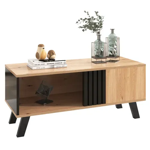 Table Basse 100 X 60 X 45 Cm Avec 3 Espaces De Rangement En Noir Et Imitation Chêne