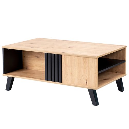 Table Basse 100 X 60 X 45 Cm Avec 3 Espaces De Rangement En Noir Et Imitation Chêne