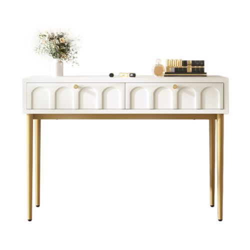 Table Console Avec 2 Tiroirs 76.5 X 100 X 45 Cm Blanc