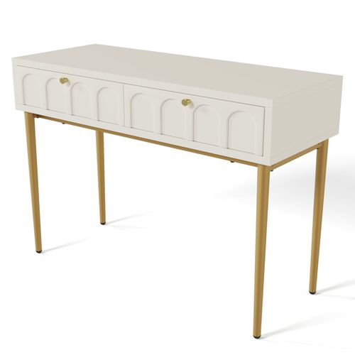 Table Console Avec 2 Tiroirs 76.5 X 100 X 45 Cm Blanc