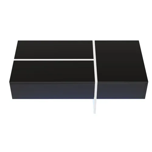 Table Basse Brillante Avec LED Et 3 Tiroirs, Placage Marbre, Noir