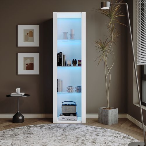 Vitrine Blanche Brillante Avec Éclairage LED Et 3 Étagères En Verre 55*38*166 Cm