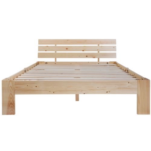 Lit Double En Bois Avec Sommier À Lattes 200 X 140 Cm Naturel