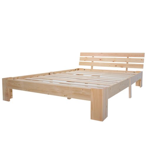 Lit Double En Bois Avec Sommier À Lattes 200 X 140 Cm Naturel