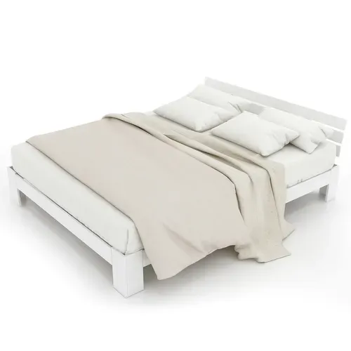 Lit Double En Bois Avec Sommier à Lattes 140 X 200 Cm Blanc