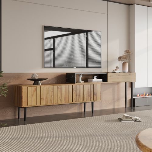 Meuble TV Avec Design En Marbre Et Grain De Bois-décoration Intérieure-bois Foncé
