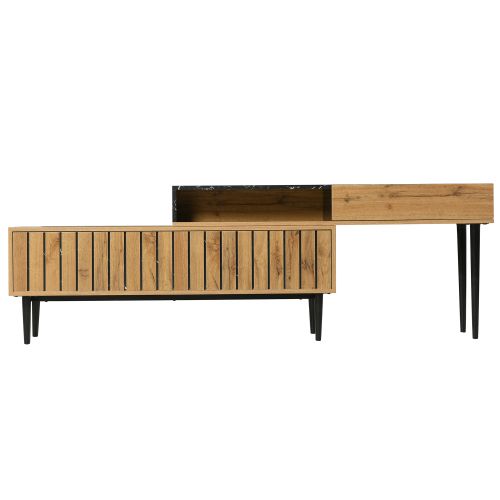 Meuble TV Avec Design En Marbre Et Grain De Bois-décoration Intérieure-bois Foncé