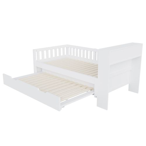Lit Gigogne 90x190/200 Cm Avec Lit Tiroir, LED, USB Et Barrières De Sécurité, Blanc