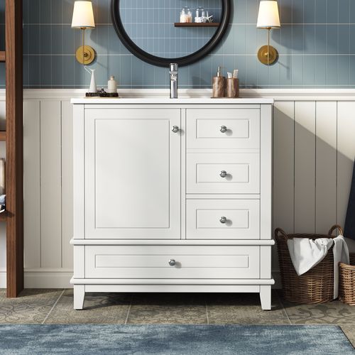 Meuble De Salle De Bain 81 Cm Avec 3 Tiroirs, Blanc