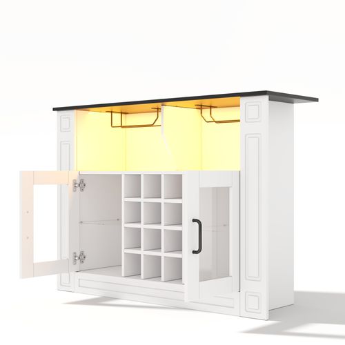 Meuble Bar 120x35x84 Cm Avec LED Et 12 Porte-bouteilles, Blanc