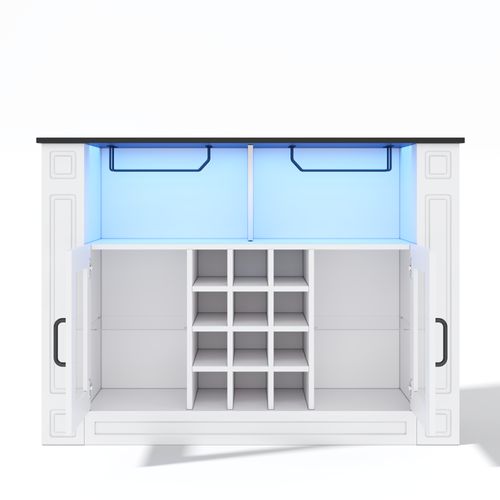 Meuble Bar 120x35x84 Cm Avec LED Et 12 Porte-bouteilles, Blanc