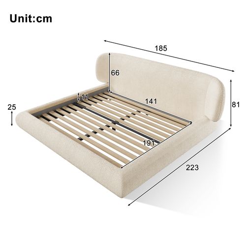 Lit 2 Places 140x190 Cm Avec Sommier, Tête De Lit Rembourrée Et Coins Arrondis, Beige