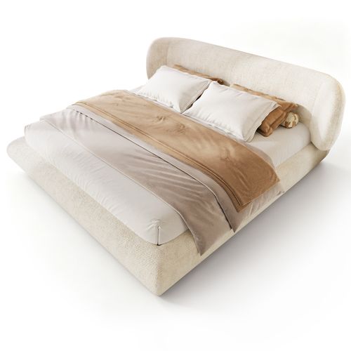 Lit 2 Places 140x190 Cm Avec Sommier, Tête De Lit Rembourrée Et Coins Arrondis, Beige