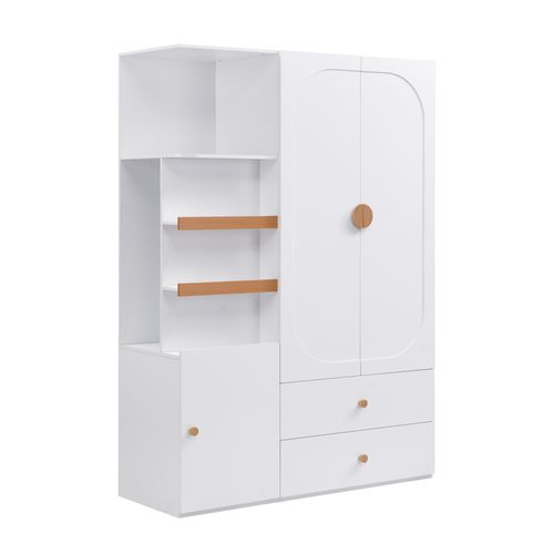 Armoire De Rangement Avec 2 Tiroirs, Penderie Et étagères Ouvertes, Blanc