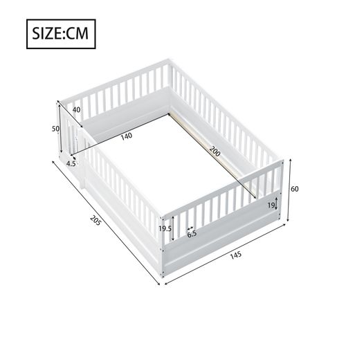 Lit Enfant 140x200 Cm - Cadre Bois Avec Barrière Et Porte De Sécurité - Blanc