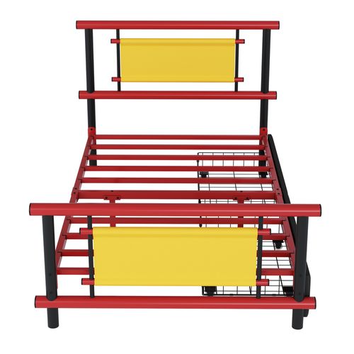 Lit Enfant 90x200 Cm En Métal Avec 2 Tiroirs, Rouge