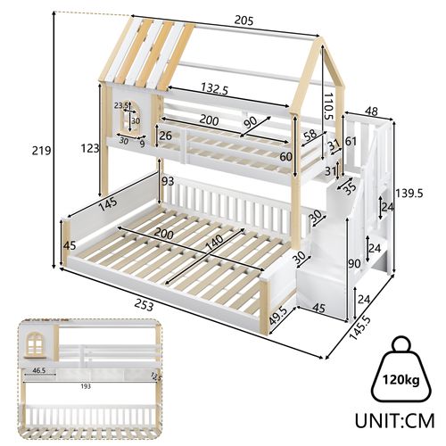 Lit Superposé 90x200+140x200 Avec LED, Design Maison, Bois