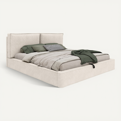 Lit Coffre 160x200 Cm Avec Coffre Hydraulique, Sommier Et Tête Rembourrée, Chenille Beige
