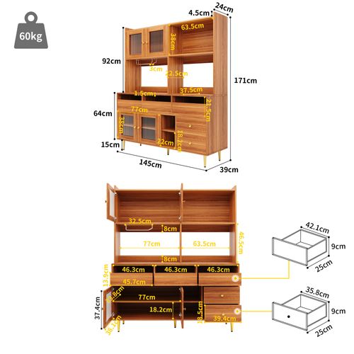 Buffet De Cuisine Multifonctionnelle - Avec Porte Vitrée Changhong-buffet Haut De Cuisine-en Bois