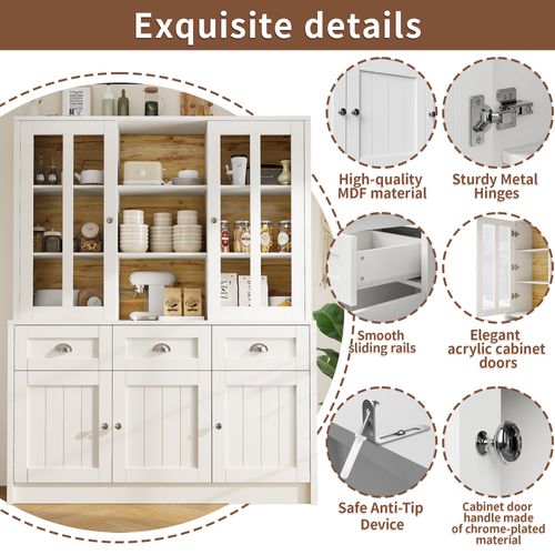 Buffet De Cuisine-140×38,5×175cm-meuble De Cuisine-avec Tiroirs-cuisine, Salon-blanc