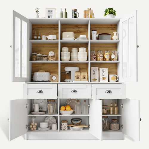 Buffet De Cuisine-140×38,5×175cm-meuble De Cuisine-avec Tiroirs-cuisine, Salon-blanc