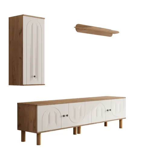 Meuble TV-meuble Mural 3 Pièces-composé D'un Buffet Haut, De Placards Et D'une Étagère Murale-blanc