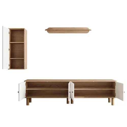 Meuble TV-meuble Mural 3 Pièces-composé D'un Buffet Haut, De Placards Et D'une Étagère Murale-blanc