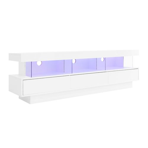Meuble TV 160cm-éclairage LED-brillant Avec Support TV En Verre-pour Téléviseur 70 Pouces-blanc