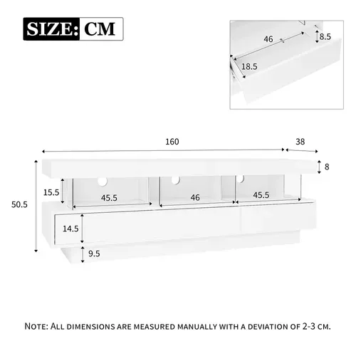 Meuble TV 160cm-éclairage LED-brillant Avec Support TV En Verre-pour Téléviseur 70 Pouces-blanc