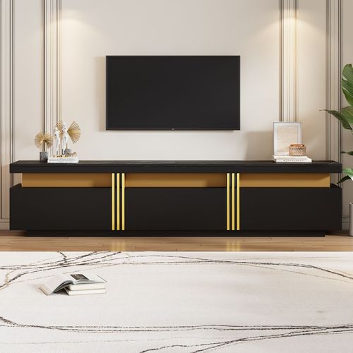 Meuble TV Marbre-avec 3 Tiroirs-support 90 Pouces -meuble De Salon-noir