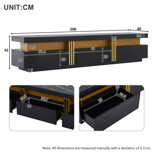 Meuble TV Marbre-avec 3 Tiroirs-support 90 Pouces -meuble De Salon-noir