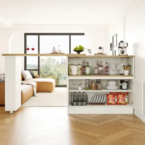 Bar Rotatif 360° -verre Trempé-desserte De Rangement-la Cuisine Et La Salle à Manger-blanc