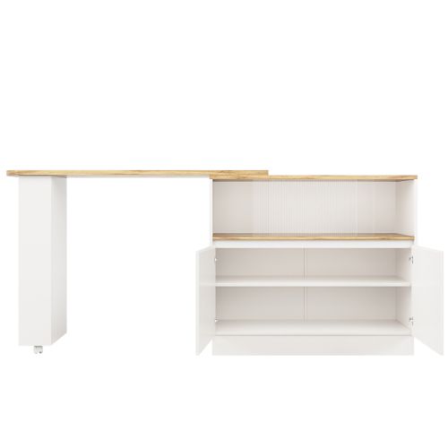 Bar Rotatif 360° -verre Trempé-desserte De Rangement-la Cuisine Et La Salle à Manger-blanc