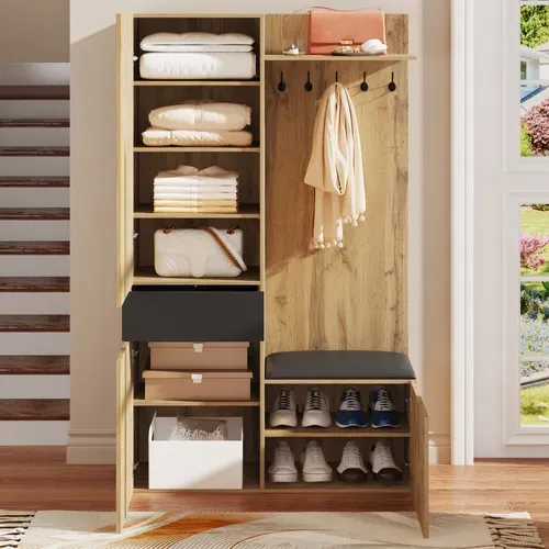 Vestiaire D’entrée Avec Miroir-meuble D’entrée Avec Étagère à Chaussures-bois