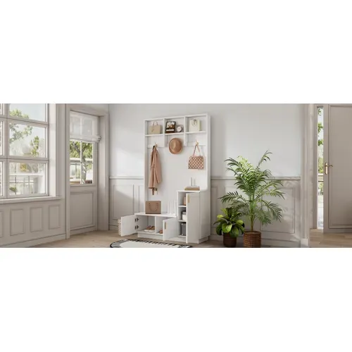 Vestiaire D’entrée-meuble D’entrée Avec Banc Et Étagère à Chaussures-blanc