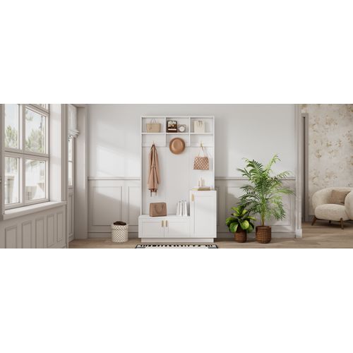 Vestiaire D’entrée-meuble D’entrée Avec Banc Et Étagère à Chaussures-blanc
