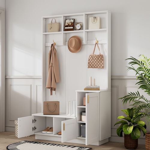 Vestiaire D’entrée-meuble D’entrée Avec Banc Et Étagère à Chaussures-blanc