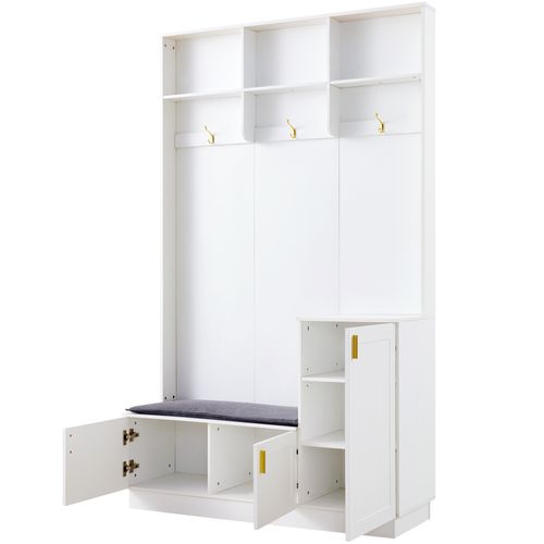 Vestiaire D’entrée-meuble D’entrée Avec Banc Et Étagère à Chaussures-blanc