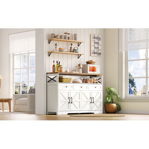 Buffet De Cuisine Avec Rangement-meubles De Cuisine Bas Avec 4 Portes Et 3 Tiroirs-blanc