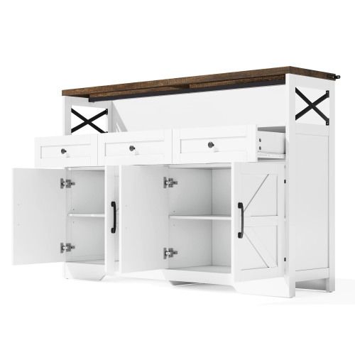 Buffet De Cuisine Avec Rangement-meubles De Cuisine Bas Avec 4 Portes Et 3 Tiroirs-blanc