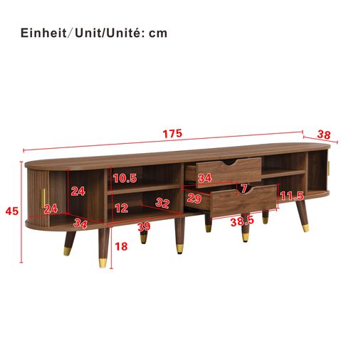 Meuble TV 175 Cm-avec Porte Coulissante-en Rotin-aspect Noyer- Rangements-naturel