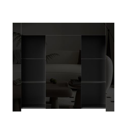 Buffet De Cuisine-buffet Noir Avec Façade Brillante-avec Étagères En Verre-cuisine, Salon
