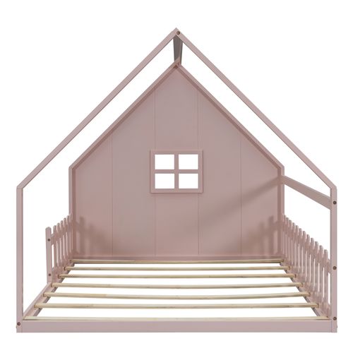 Lit Plat 140*200cm-lit Cabane -lit Enfant-barrière De Sécurité-rose