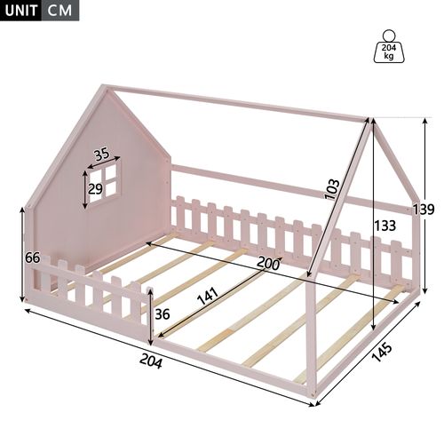 Lit Plat 140*200cm-lit Cabane -lit Enfant-barrière De Sécurité-rose