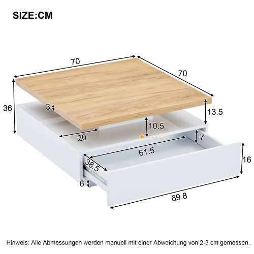 Table basse Carré Multifonctionnel-Pivotant à 360°-blanc Brillant-Noyer-Blanc