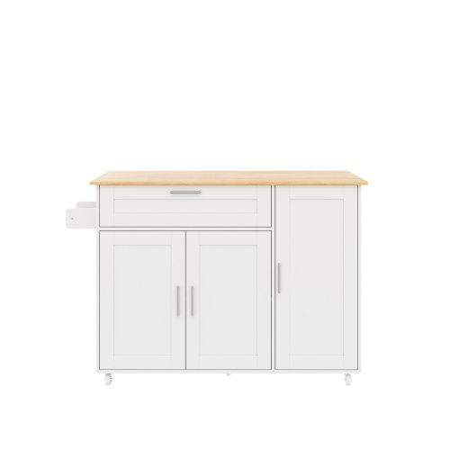 Îlot Central Cuisine Avec Plan De Travail Rabattable-table De Cuisine Mobile-5 Roulettes-blanc