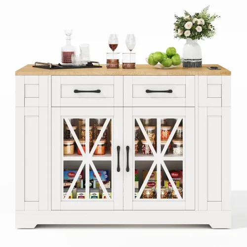 Îlot Central Cuisine Portable-rangement Ouvert-port USB-stratifié Réglable-roulettes-blanc