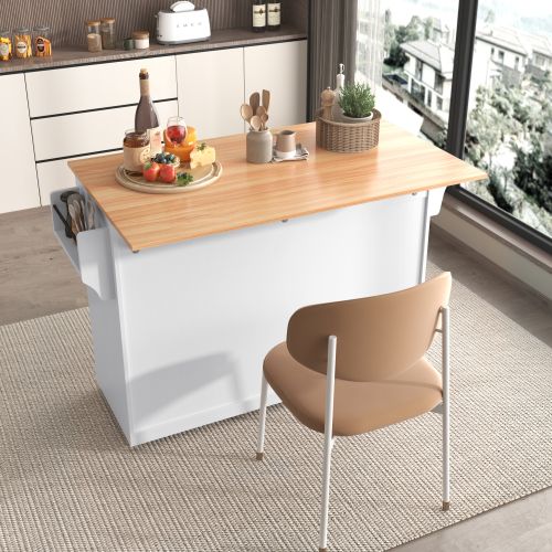 Îlot Central Cuisine Mobile-desserte Avec Plateau Rabattable-avec Roulettes-en Bois-blanc